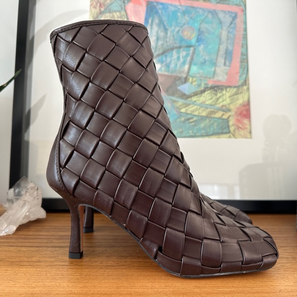 ASOS DESIGN Evita high-heeled square toe woven boots in brown - Picture 3 of 11